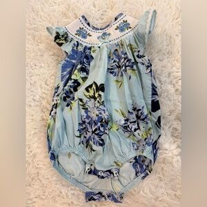 Charming Blue Floral Kids Romper
